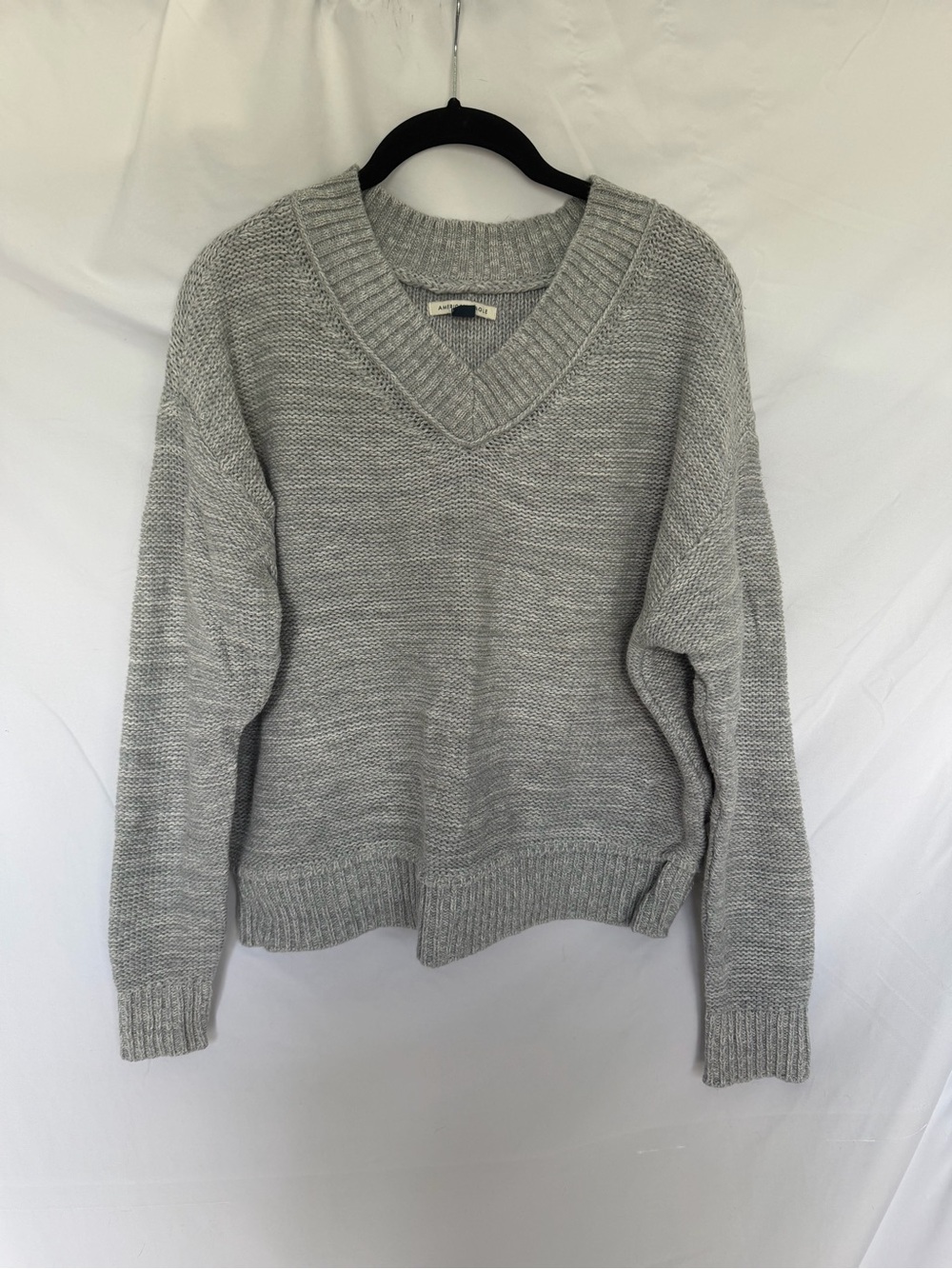 American Eagle Outfitters 100% Cotton Oversized Light Gray V-Neck Sweater